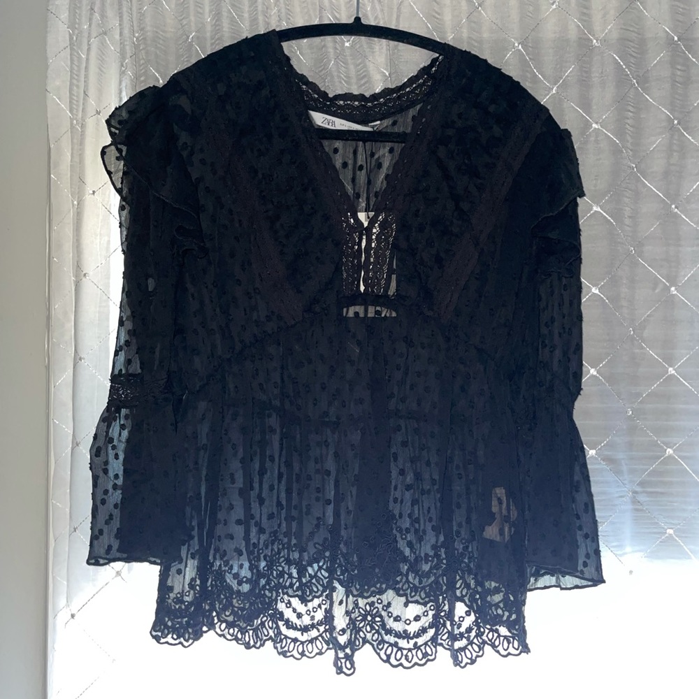 Zara lace and polka dot blouse